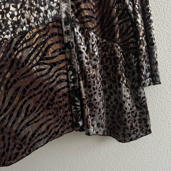 Ali Miles Velvet Velour Burnout Mixed Animal Print Blouse 3/4 Sleeve Boho - Picture 5 of 12
